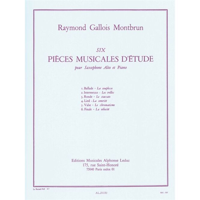 GALLOIS MONTBRUN, RAYMOND.- SIX PIÈCES MUSICALES DÉTUDE