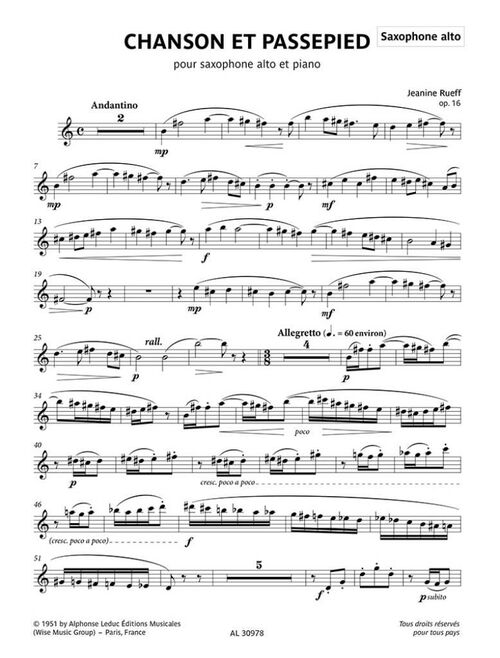 RUEFF, JEANINE.- CHANSON ET PASSEPIED OP.16' sample