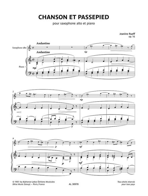 RUEFF, JEANINE.- CHANSON ET PASSEPIED OP.16' sample 1
